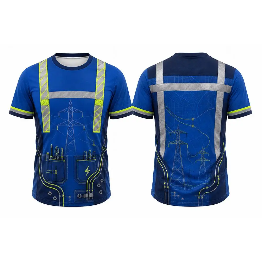 2026 New Electrician Construction Worker Safety Work T Shirts Summer Casual 3D Printed Crew Neck Tees Fashion Outdoor Tops