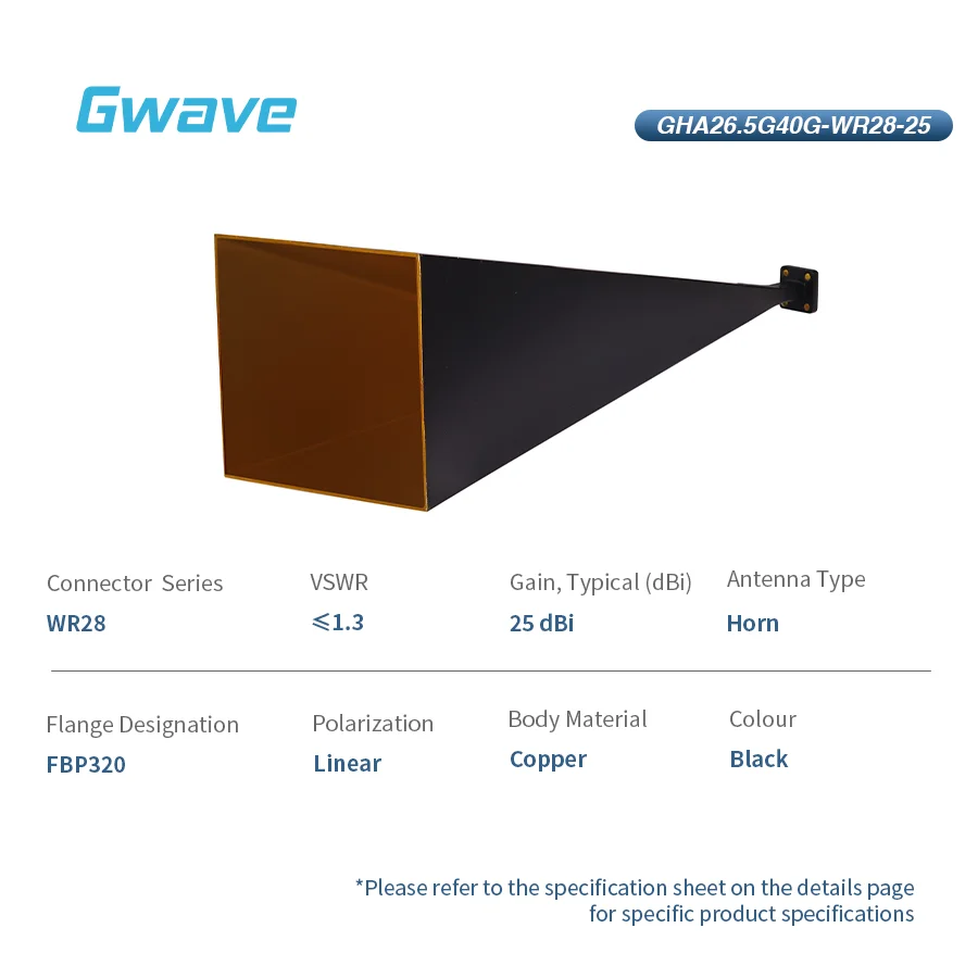 Gwave WR-28 Rectangular Standard Gain Horn Antenna 25dBi Ka Band 26.5-40GHz with Coaxial Mounting