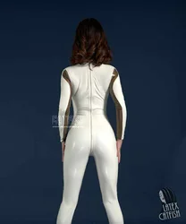 New Latex 100% Gummi Catsuit white sexy jumpsuit fashion color matching racing uniform party cosplay   Size XS-XXL 0.4mm