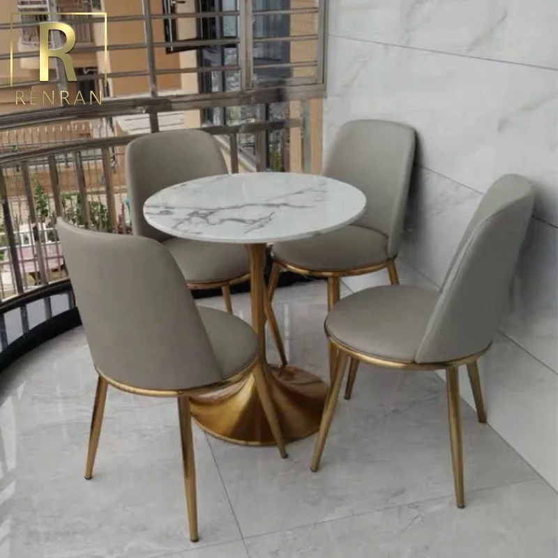 Moderno popular luxo redondo branco mármore superior base de ouro mesa jantar mesas do hotel redonda pedra superior mesas jantar café