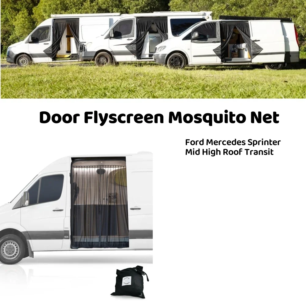 83X59cm Door Zipper Closure Van Bug Screen Mosquito Net With Storage Bag For Ford Mercedes Sprinter Mid High Roof Transit