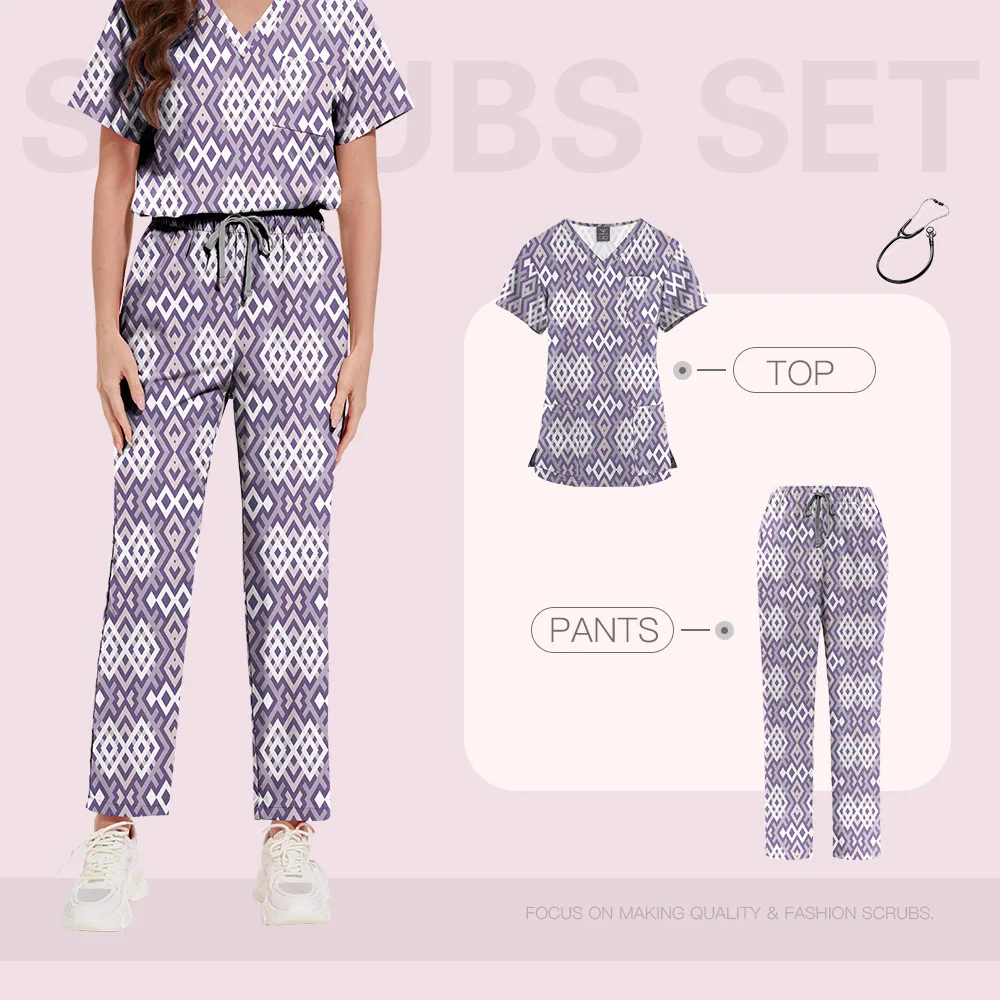 Set di vestiti per il lavaggio delle mani dei cartoni animati Clinica sottile Salone di bellezza Massaggio ai piedi Medico Infermiere Uniforme da lavoro stampata medica