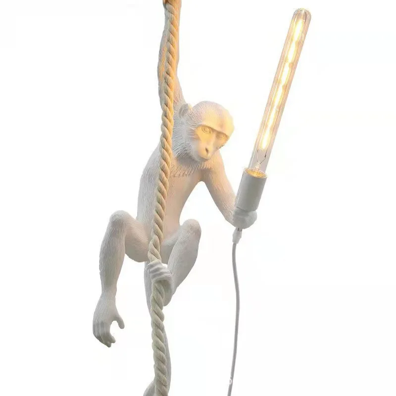 

Hemp Rope Hanging Resin Monkey Pendant Lamp Creative Suspension Wall Sconce Light