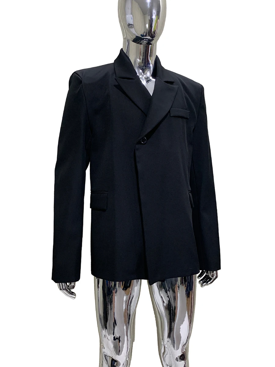 

Spring Autumn Business Stylish Black Blazers for Men Shoulder Pads Elegant Chic Luxury Designer Clothes European Fashion 2025