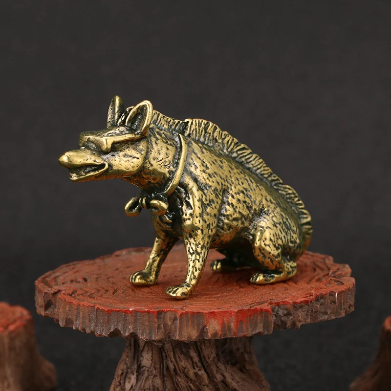 Brass Hyaenidae with Eyes Statue Miniatures Figurines Desktop Ornaments Vintage Home Decorations Accessories Crafts Collection