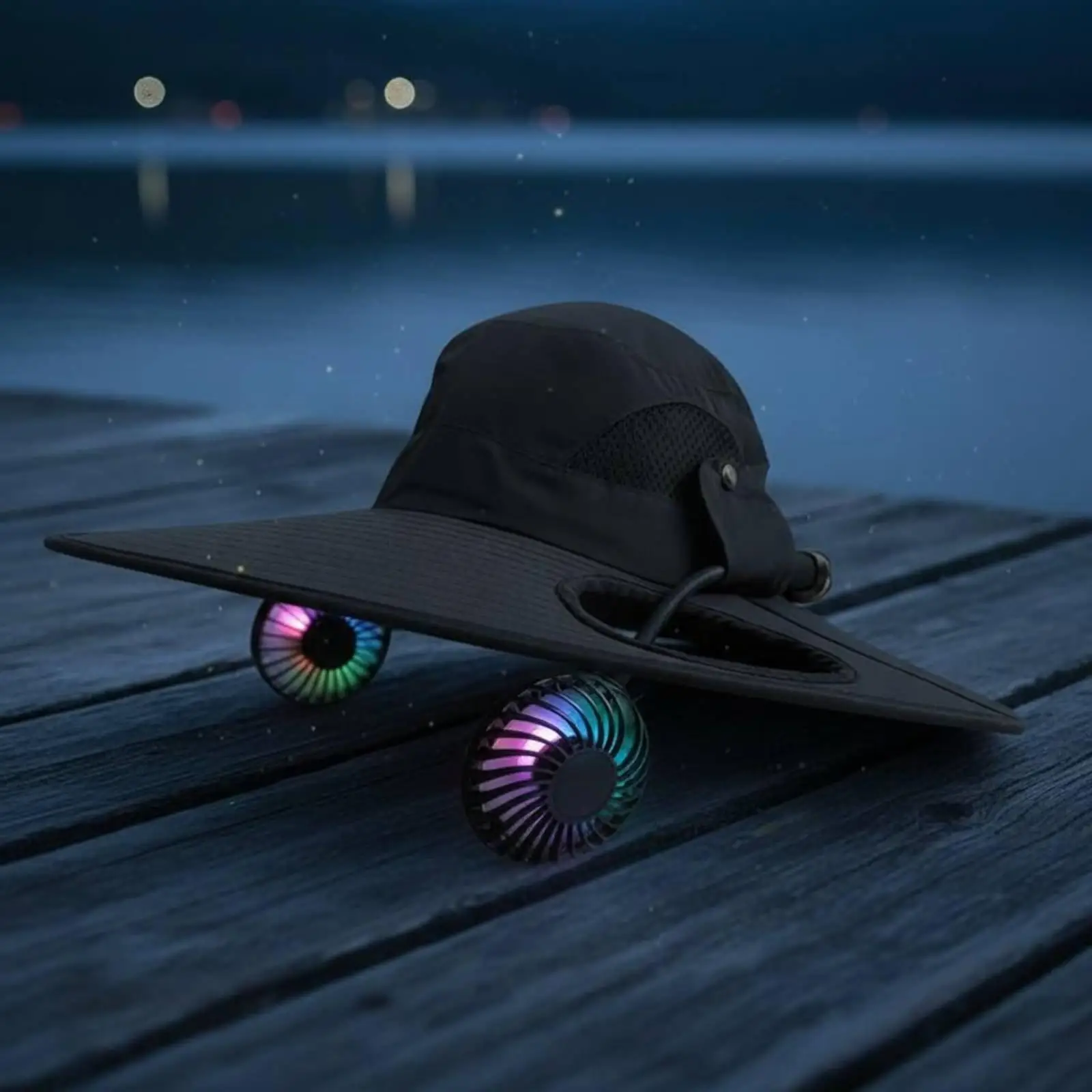 Cooling Adjustable Fan Hat with Lights Ventilated Sun Protection Hat for Hiking Camping and Travel