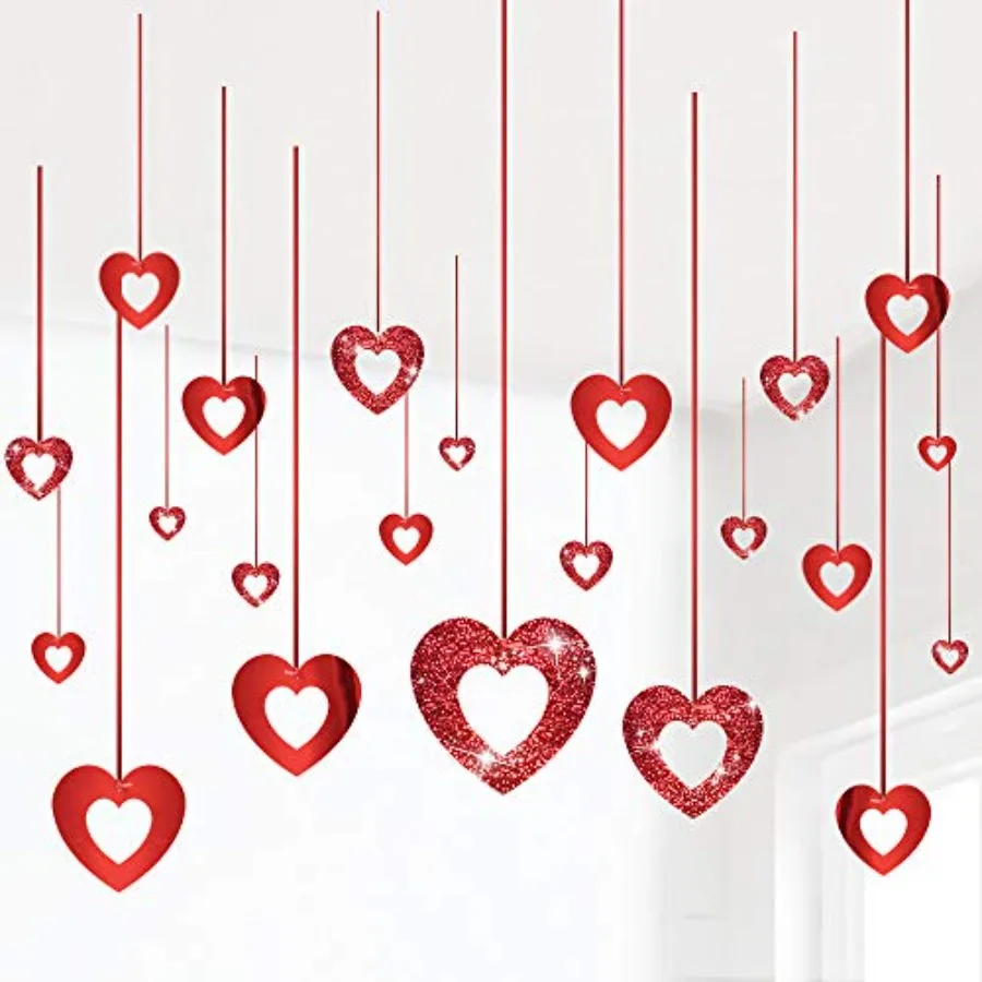 Valentine's Day Glitter Heart Swirl Hanging Decoration - Bridal Shower, Engagement, Anniversary, Wedding Party Decorations