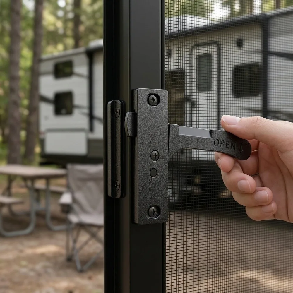 RV Screen Door Latch Kit Compatible with Standard Slot Patterns Eliminating Need for Branded Replacement Parts