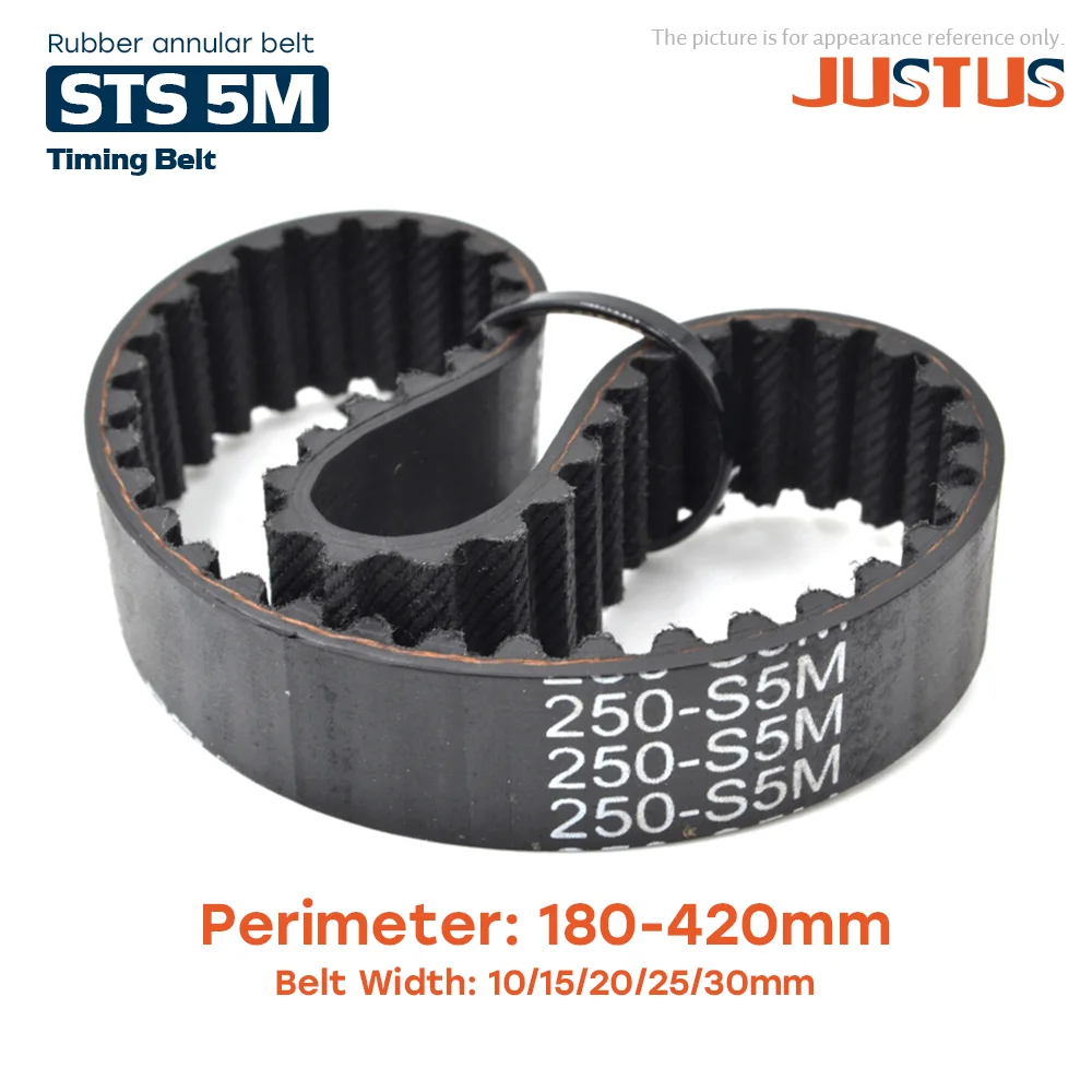 

STS 5M Semicircular Arc Tooth S5M Rubber Closed-loop Synchronous Belt Length 180-420mm Width=10/15/20/25/30mm Pitch 5mm