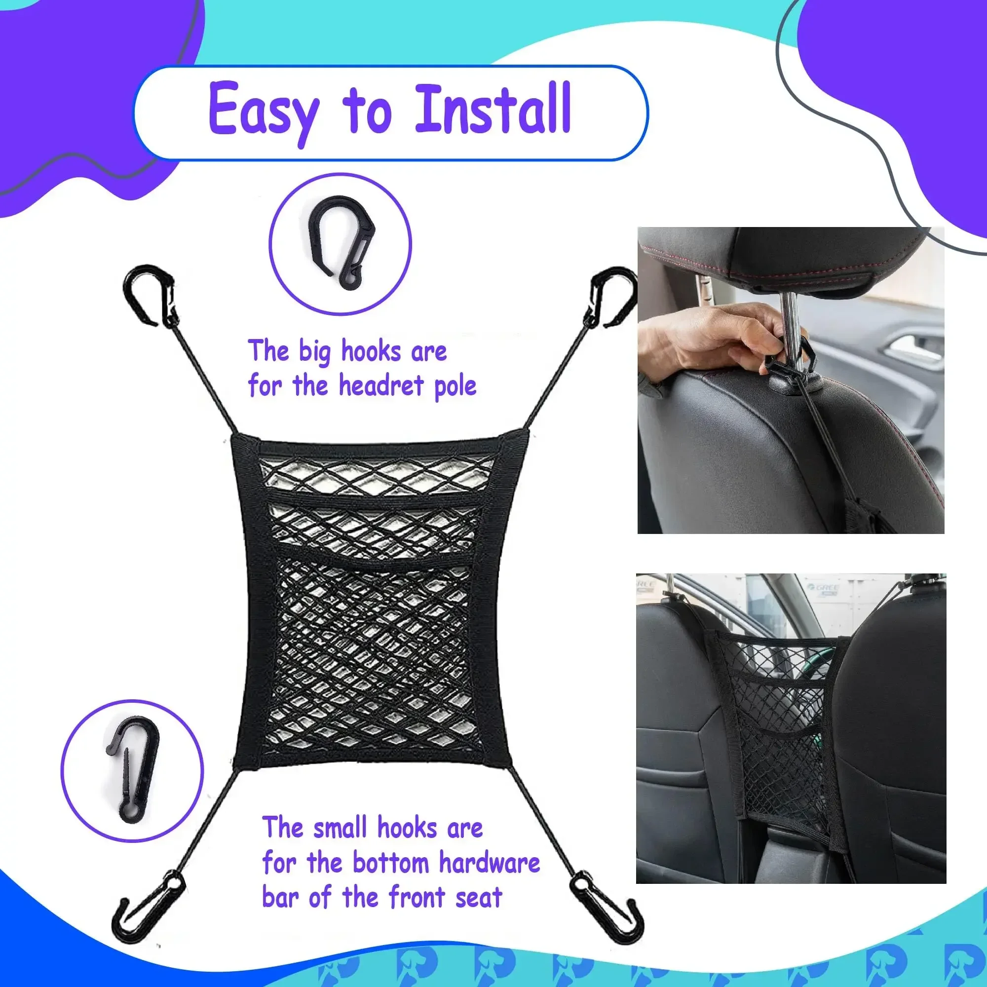 Universal Car Seat Mesh Pocket Stretch 3-layer Car Storage Mesh Bag Between Seats Car Divider Pet Child Barrier Storage Bag