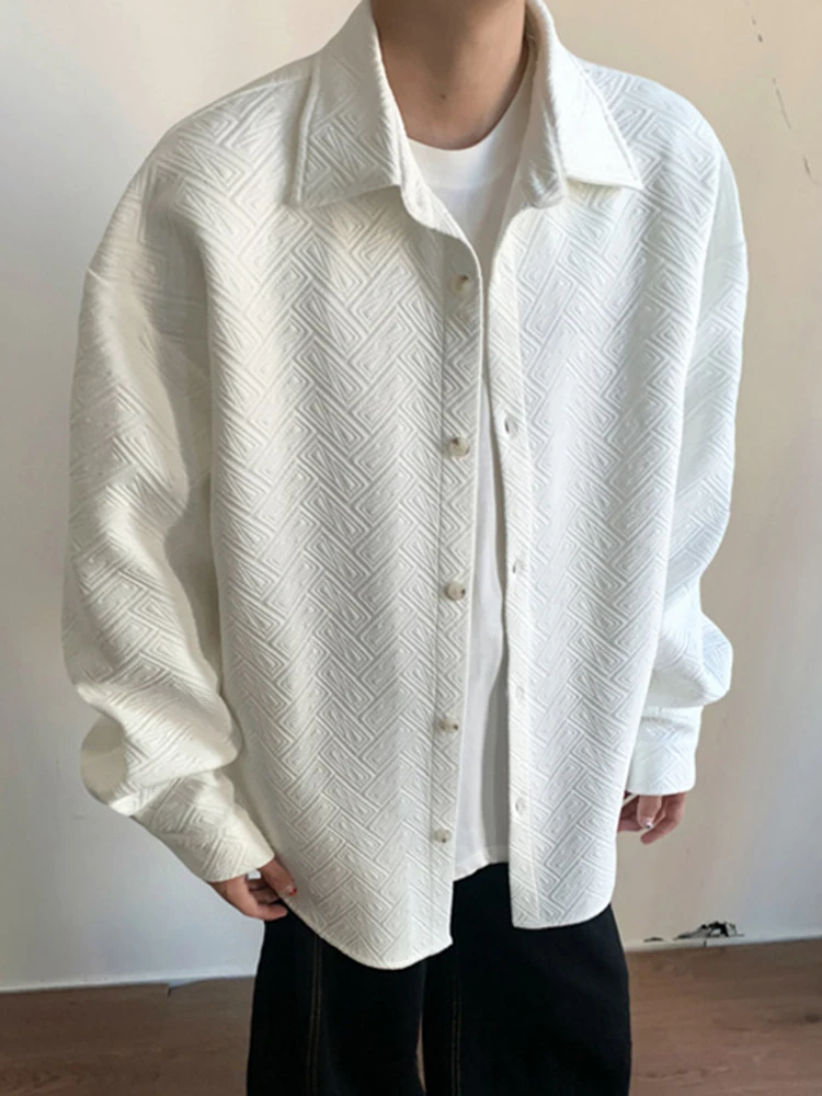 New Casual Mens Long Sleeve Cardigan Tops Fashion Jacquard Textured Shirts Men Spring Autumn Daily Leisure Buttoned Lapel Shirt