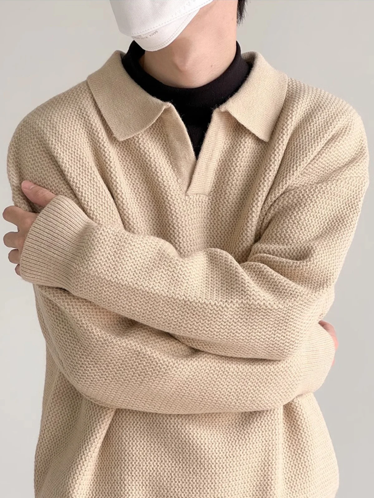 

Design Collared Sweater Men Loose Color Casual V-Ne Soft Knitted irt Trendy Brand Autumn Winter