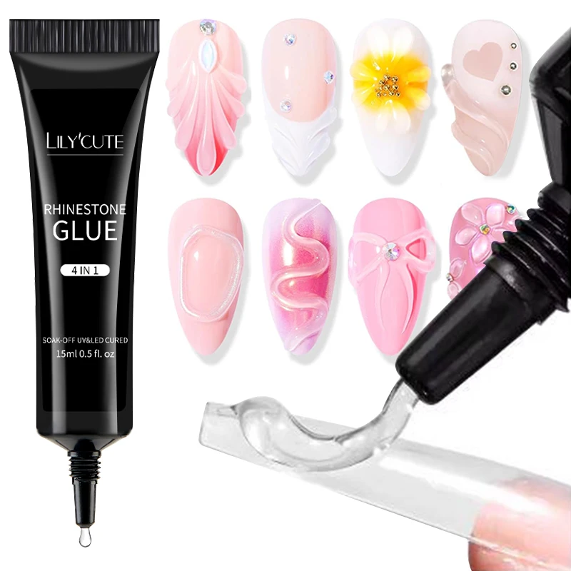 LILYUCUTE 4 IN 1 Nail Rhinestone Glue Gel 5D Sculpting Gel Nail Art Design Carvings & Shapes Flowers Gel DIY Manicure