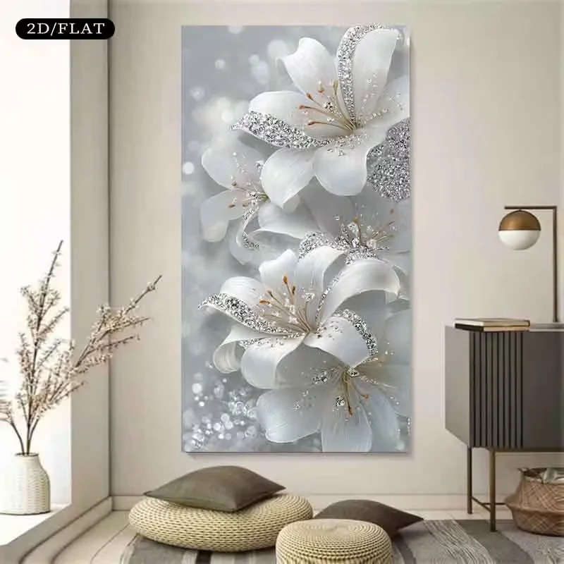 2D Flat, 2D Flat, Two-Dimensional Plane, 1pc, 31.49X 62.99Inch 80X 160Cm Frameless Large Canvas Print, Diamond-Embellished Lily