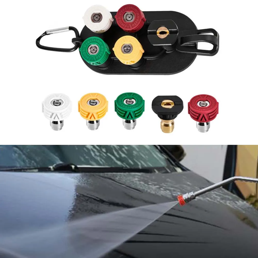 5-Pack Pressure Washer Nozzle Set 1/4 Inch Quick Connect Tips 0-40 Degree Soap For 4000 PSI Cleaning Machines With Holder