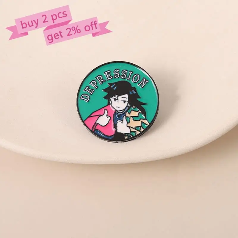 Tomioka Giyuu Depression Enamel Pins Custom Anime Character Brooches Lapel Badges Cartoon Jewelry Gift for Fans Friends