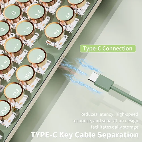 Imagen 2 del producto Teclado mecánico para jugar para máquina de escribir EWEADN V20 Punk, teclas redondas de 104 teclas retroiluminadas LED blancas, diseño de separación de cables clave