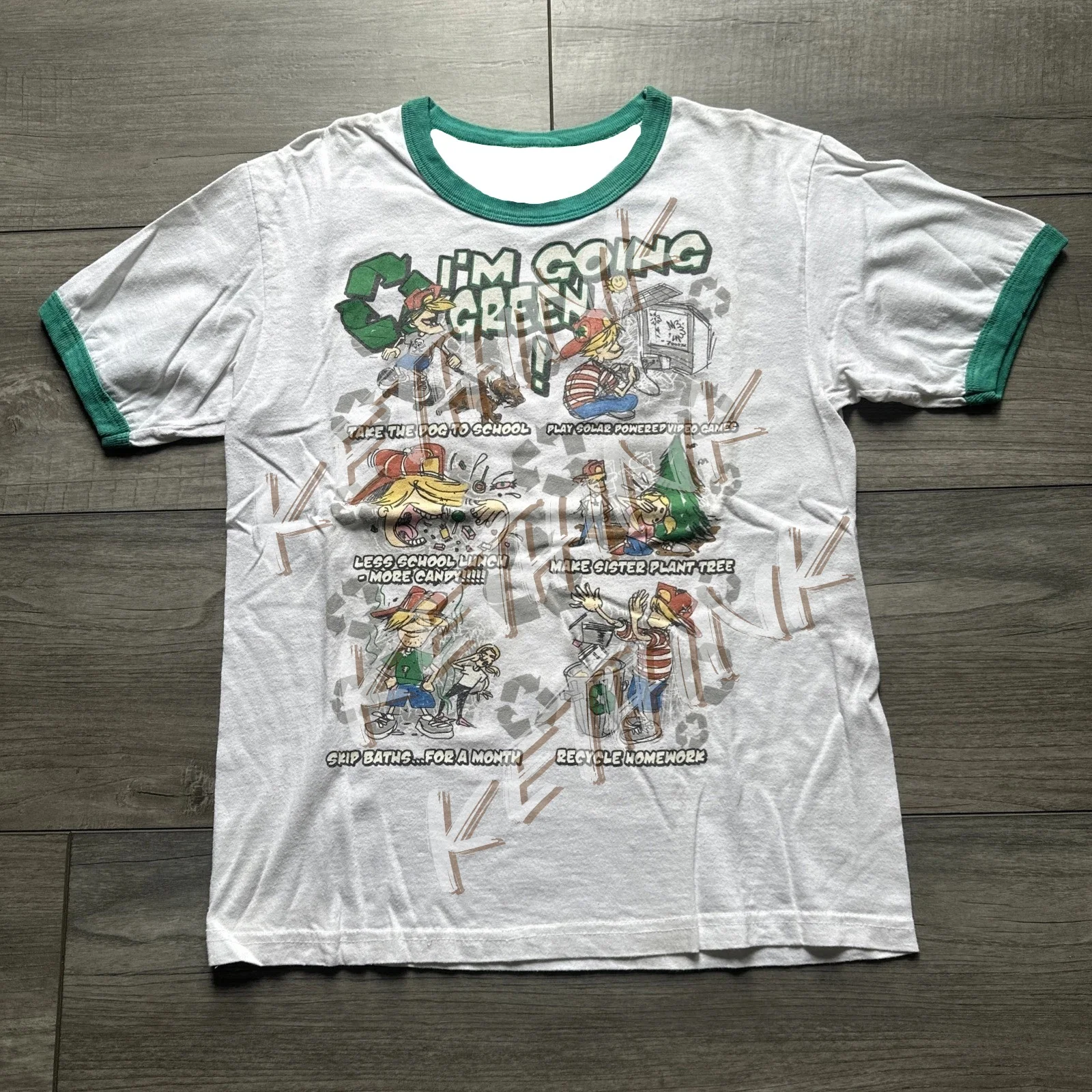 

Vintage Top Heavy Im Going Green T Shirt Youth Boys Ringer Y2K 2000s