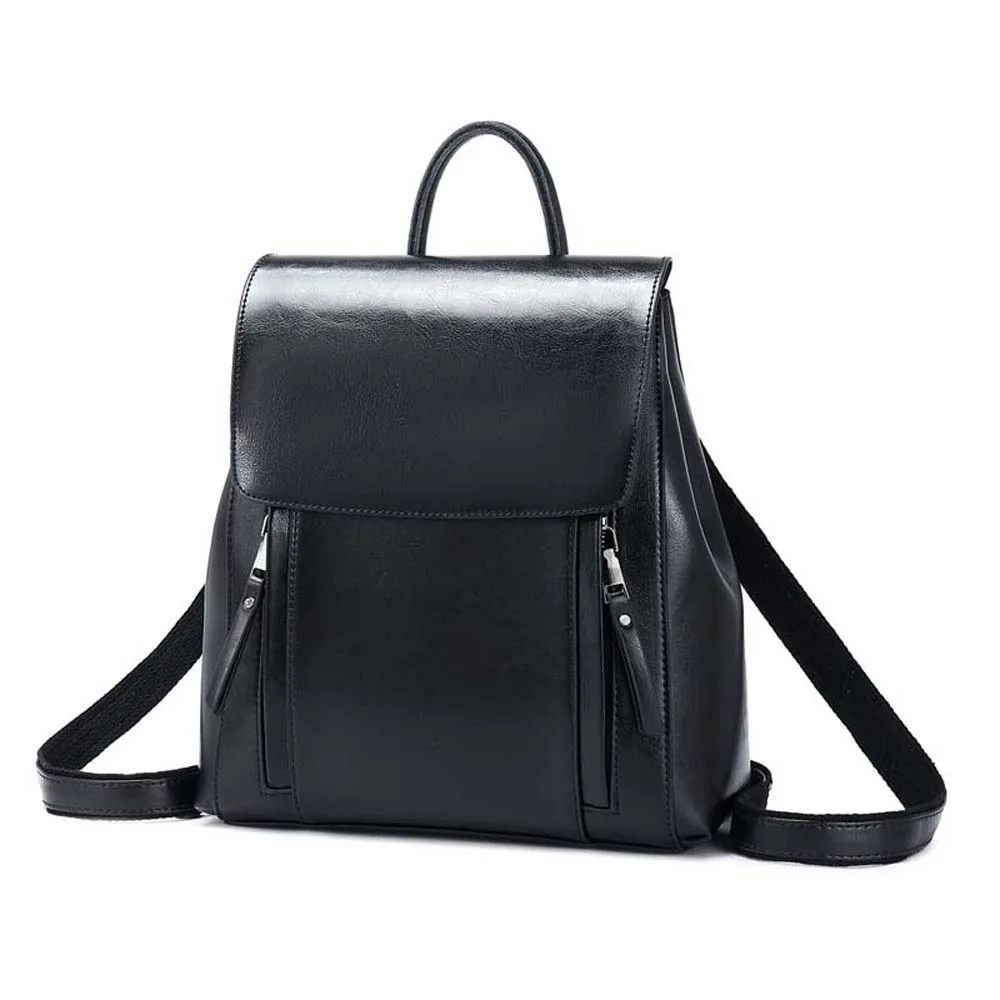 Retro Leather Backpack Women Waterproof Magnetic Buckle Oil Wax Rucksack Solid-Color Multi-Pocket Anti-Theft Travel Bag