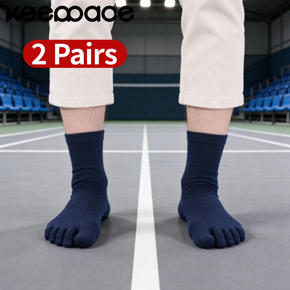 

Keeppace, 2-парные мужские шерстяные носки с пятью пальцами, спортивные носки для тренировок по теннису, дышащие нескользящие спортивные носки с пятью пальцами