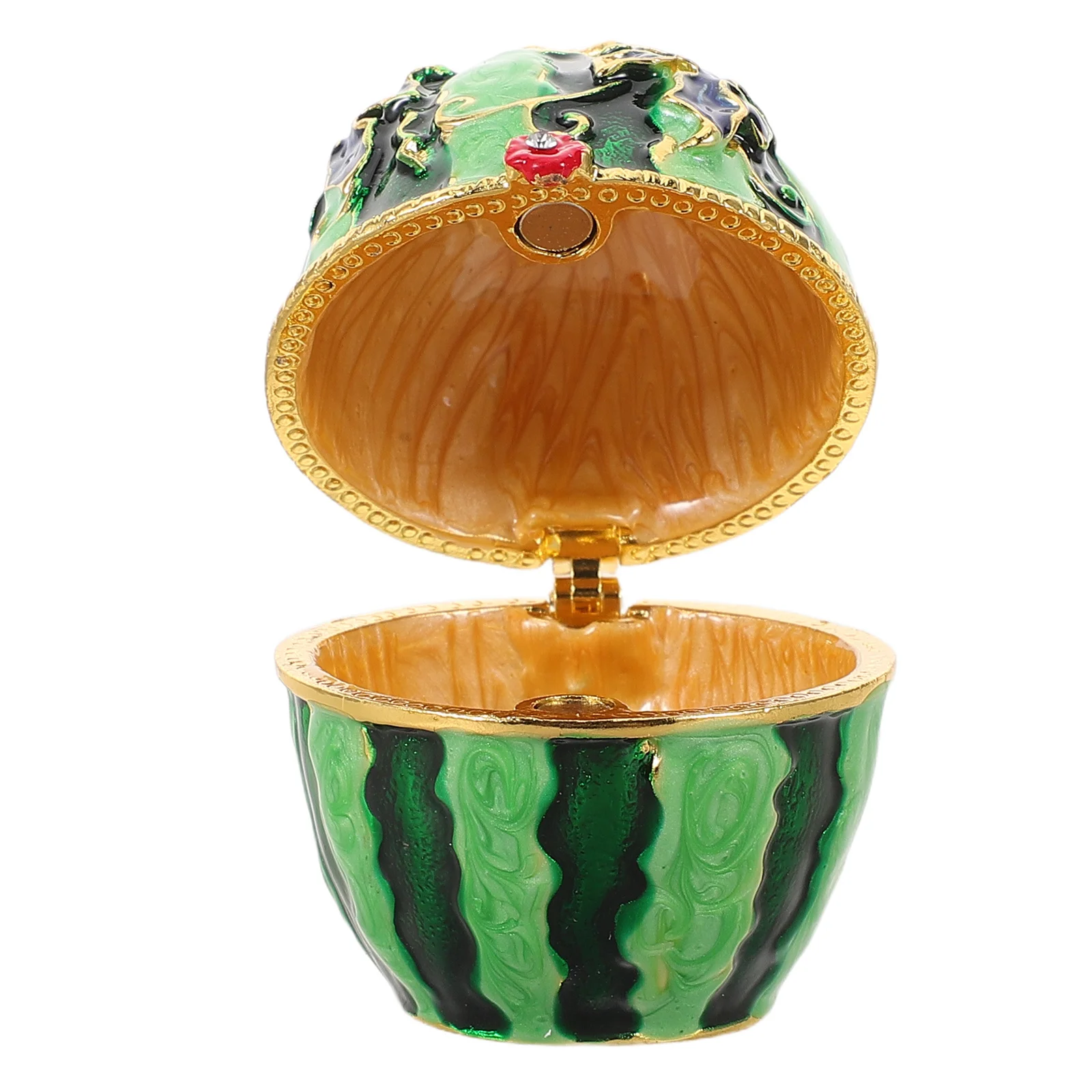

Vintage Watermelon Themed Enamel Jewelry Box Hinged Metal Hand Painted Keepsake Container for Rings Small Treasures Home Decor