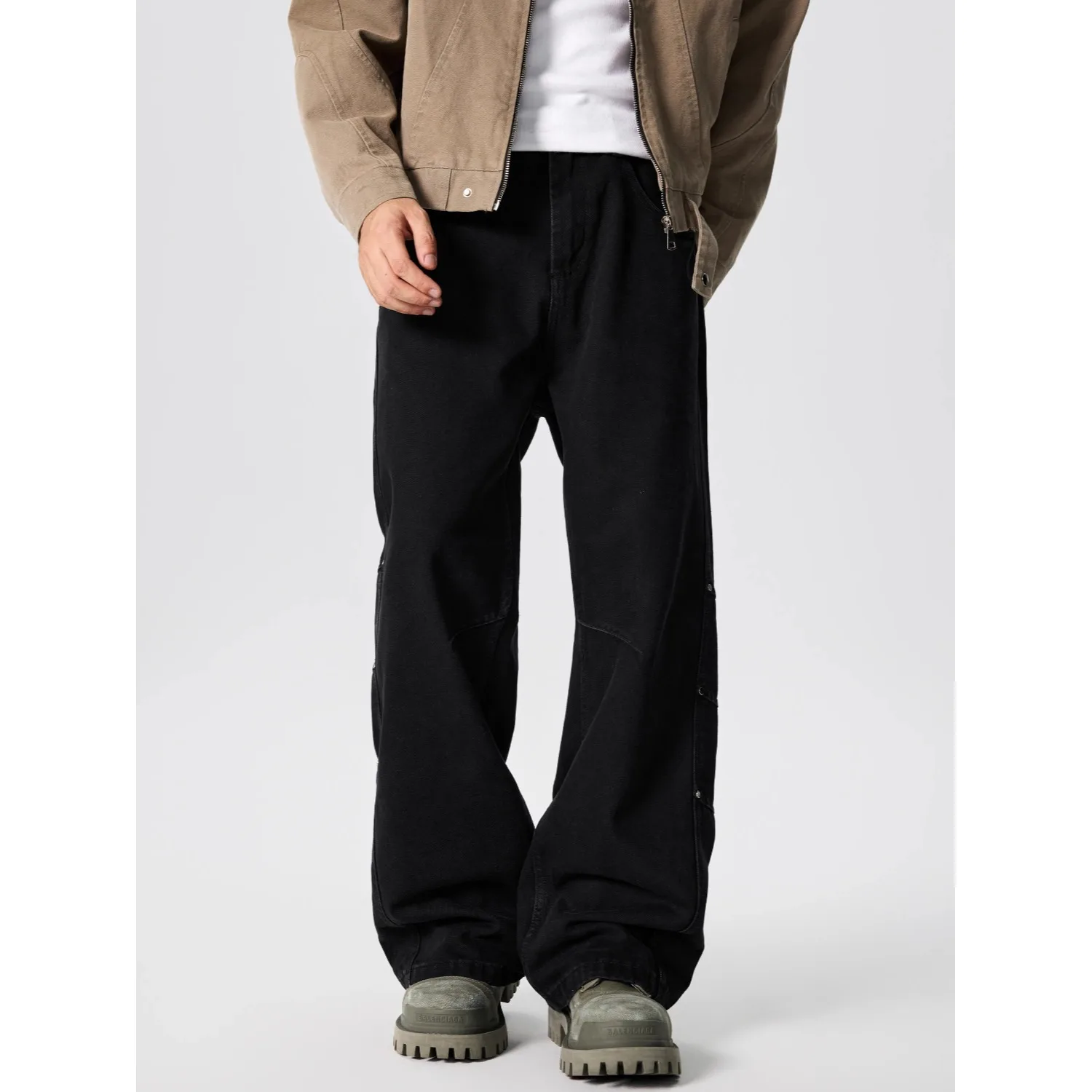 Jeans Straight-leg Trousers Men Rivet Fashionable Comfortable Cool Personality All-matching Korean Loose Casual