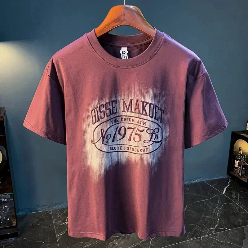 

Летняя высококачественная мужская футболка 2026, новая свободная футболка с короткими рукавами и вышитым принтом, модная летняя полуодежда больших размеров