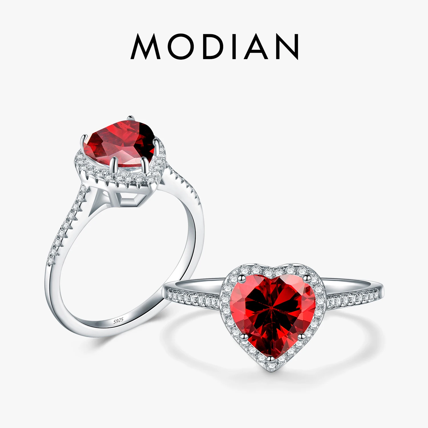 

Modian 100% реальные 925 Стерлинговое серебро кольцо с сердцем красного цвета 5A CZ цирконий Свадебные ювелирные изделия брендовая помолвка кольца сердце для женщин подарок