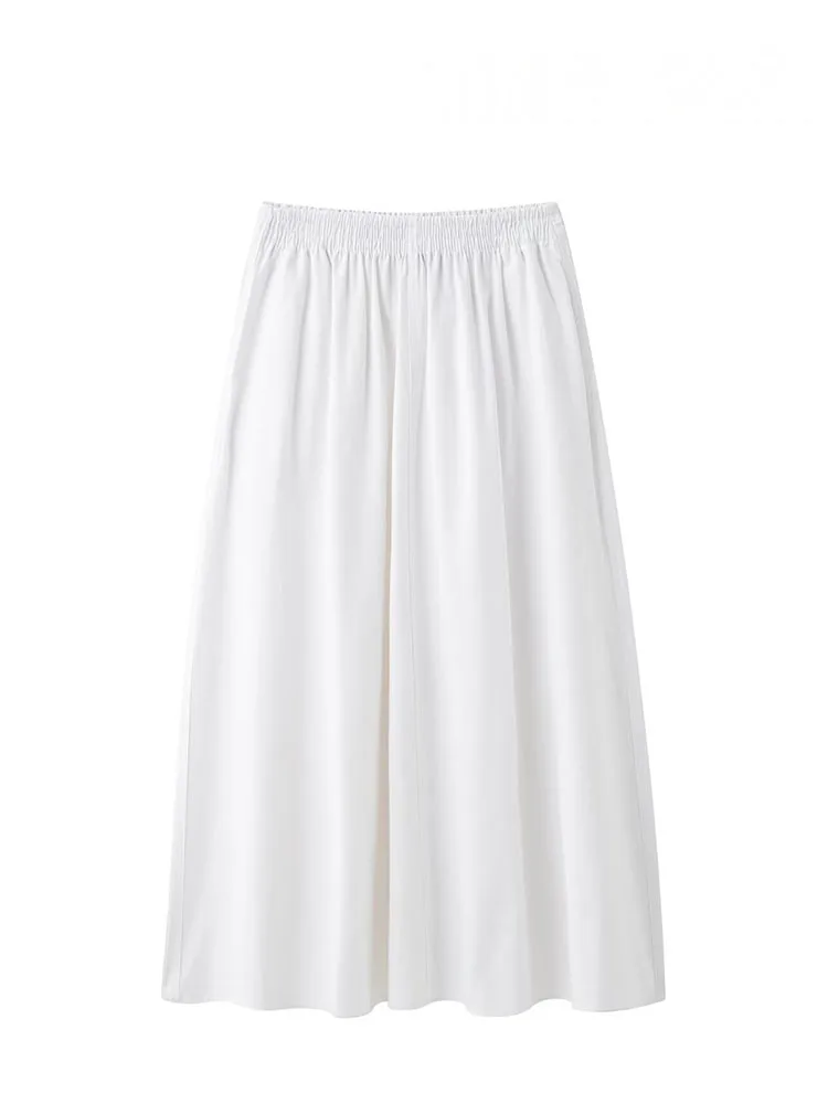 

HH Women Fashion Versatile High Waist Pleated Skirt Female Elegant Casual Side Pocket Elastic Waist White Long Skirt Mujer