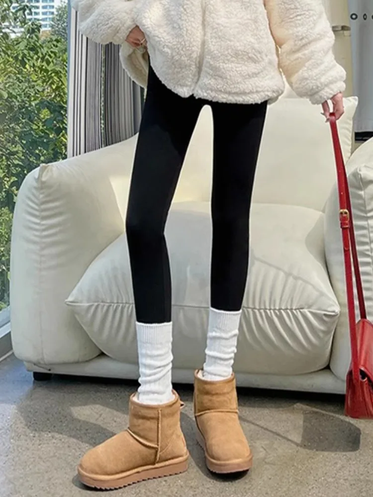 冬快適ラムベルベット伸縮性ヨガパンツ レディース新作裏起毛厚手アウトドアウェアハイウエストロングパンツ