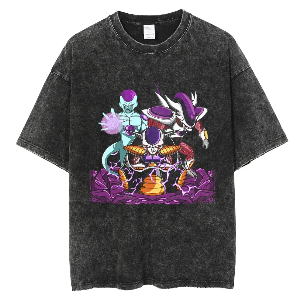 Men Streetwear Retro Washed Black Tshirt Dragon Ball Vintage Graphic T-Shirt 2024 Hip Hop Harajuku T Shirt Cotton Tops Tees