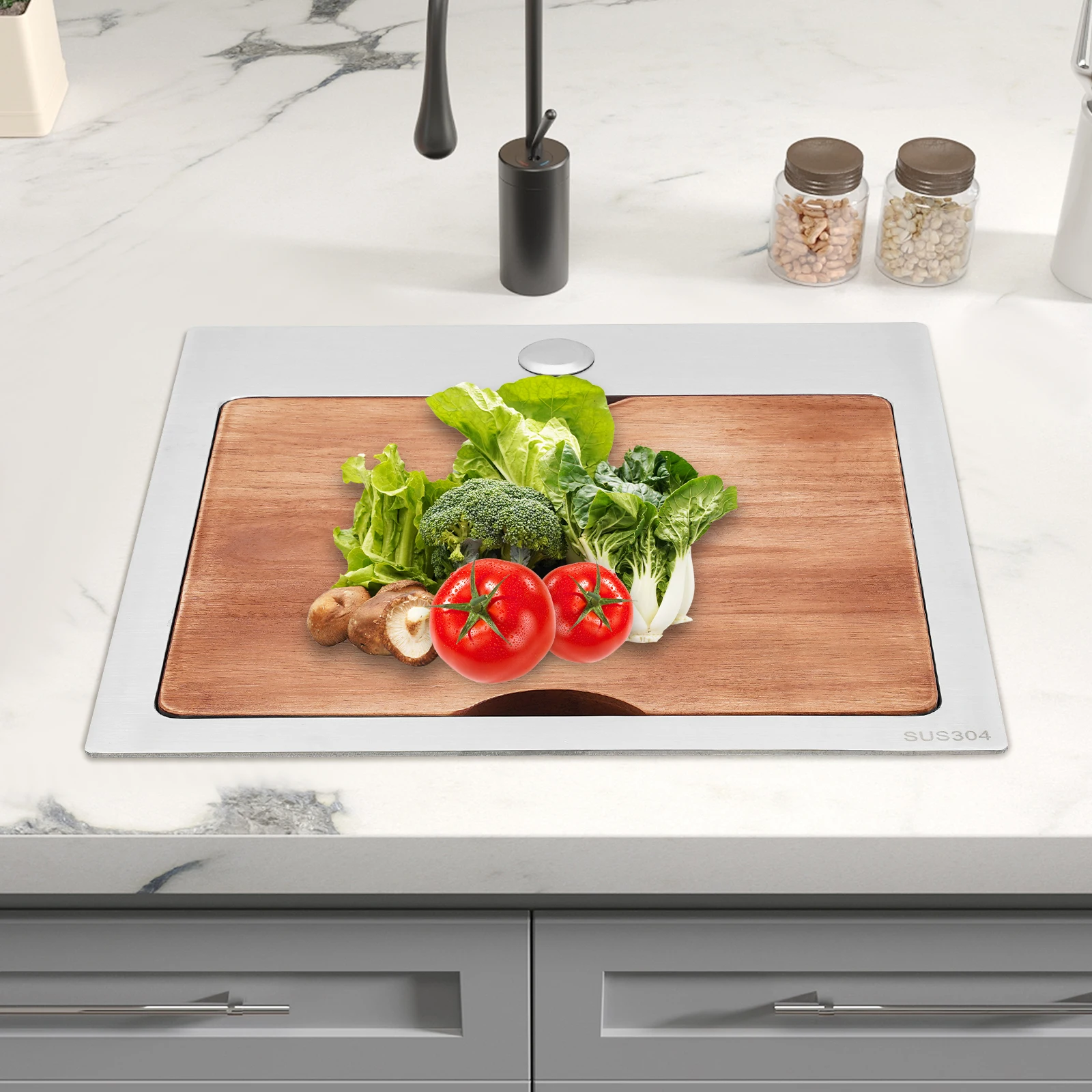 15 * 15 بوصة / 17 × 19 بوصة حوض من الفولاذ المقاوم للصدأ، حوض محطة عمل مستطيل فضي مع لوح تقطيع للمنازل والمطاعم #3