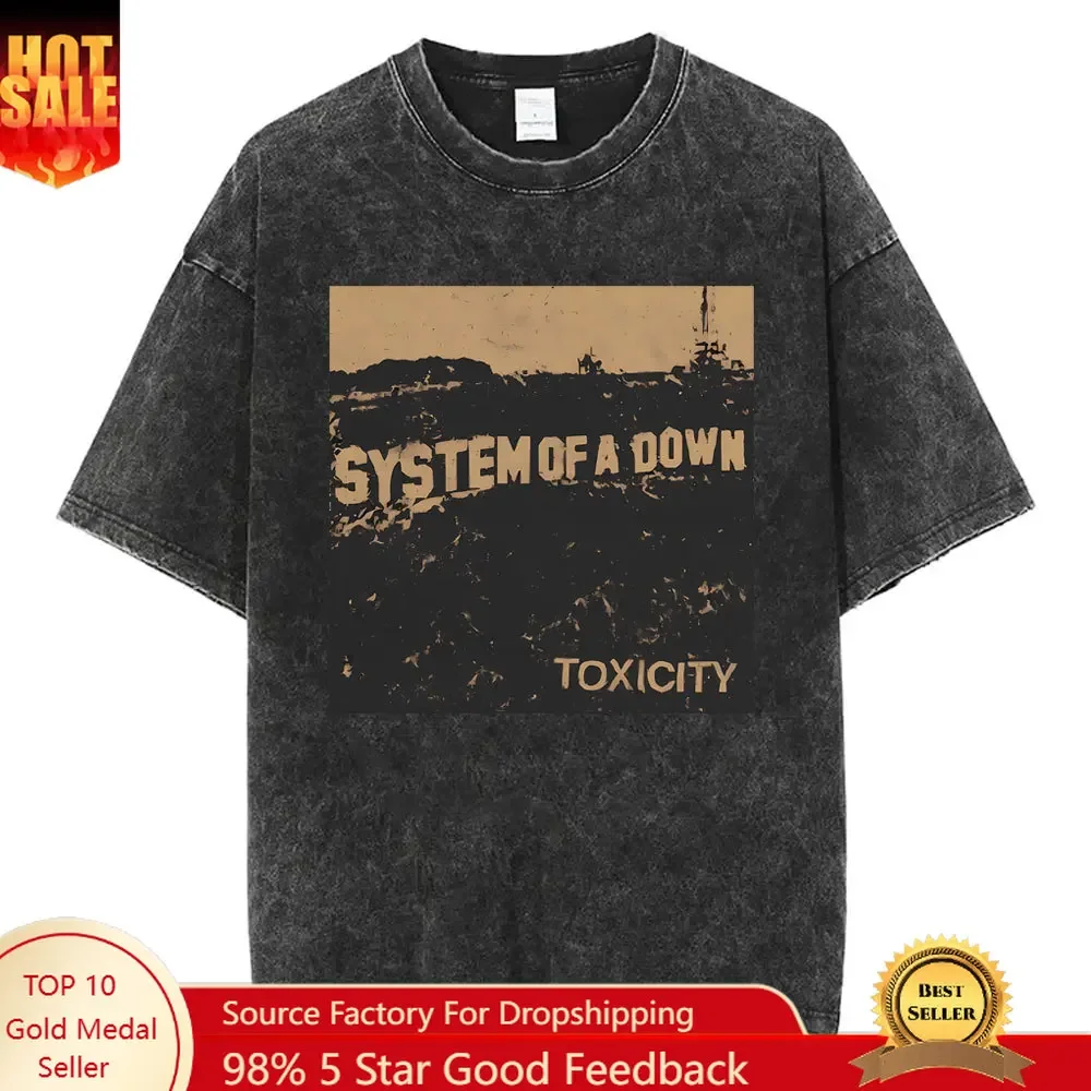 Washed Vintage System of A Down Toxicity Music Album Cover Tshirt Men Rock Oversized T Shirt 90s Alternative Metal Merch T-shirt — купить у AliExpress WW
