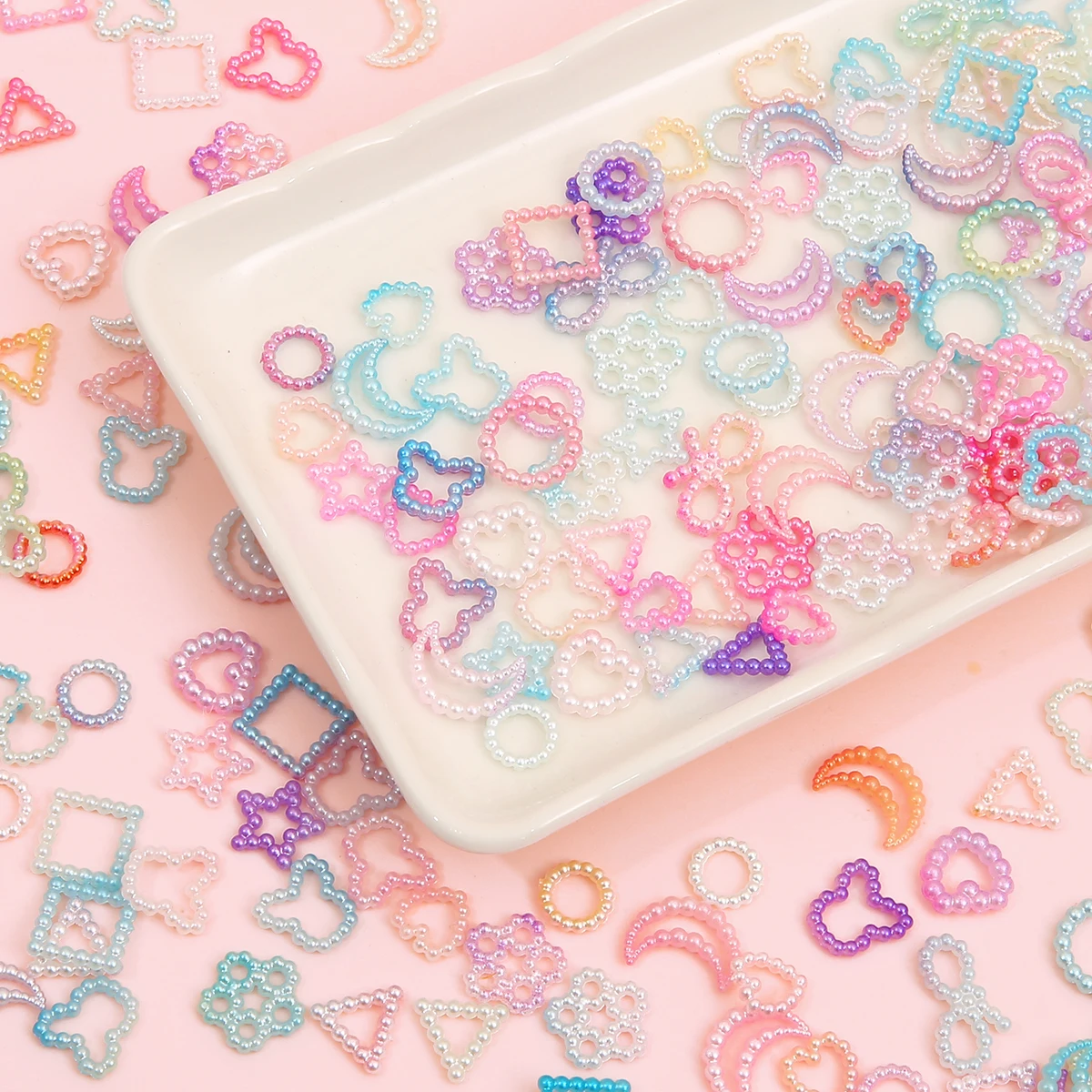 20g ABS Pearl Beads Hollow Heart Butterfly Moon Flower Nail Figures DIY Jewelry Making Handmade Craft Supplies