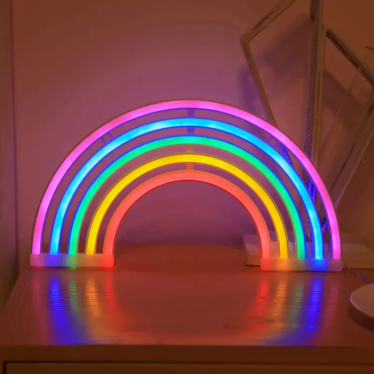 1pc 30cm/11.81in*16.5cm/6.49in Colorful Rainbow Neon Light Colorful And Vibrant Neon Desktop Night Lamp For Birthday Party Home