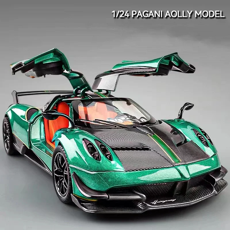 1:24 Pagani Huayra BC Supercar Alloy Scale Car Model Diecast Metal Sound＆Light Collection Childrens Toy Miniature Vehicle Gifts