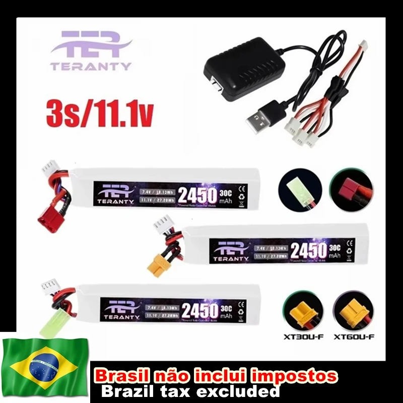 Batterie Fuchsia pour odorà eau 3S, 11.1V, 2450mAh, 30C, avec chargeur, Airsoft BB, jouets électriques, pièces de odor, compte 60 Tamiya/Deans