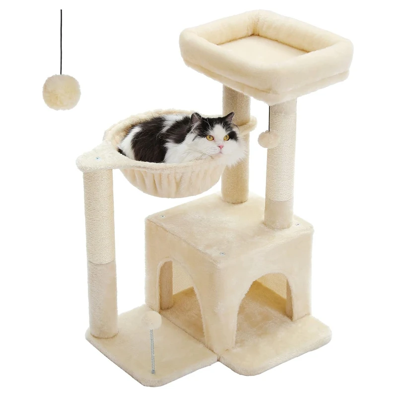 

Cat climbing frame with 2 styles of cat activity tree, with sisal scratching column, indoor interactive hanging ball