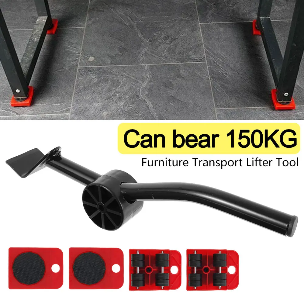 Furniture Moving Transport Roller Heavy Duty Stuffs Lifter Mover Tool Set with 4 Pulley 1 Wheel Bar Moving Furniture Helper