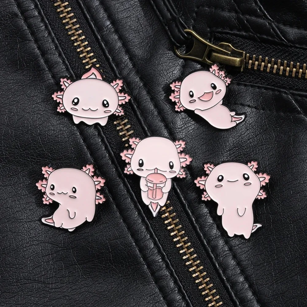 Hexagonal Dragon Salamander Pins Brooch Cartoon Cute Axolotl Brooch Cute Pink Cartoon Salamander Pins Bag Pendant