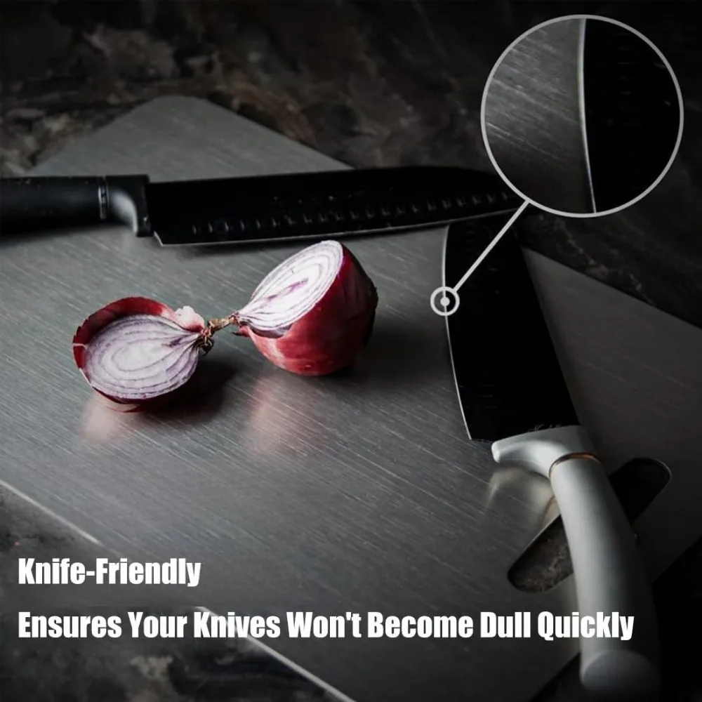 لوح تقطيع جديد من التيتانيوم لعام 2025 - لوح تقطيع للمطبخ غير سام مزدوج الجوانب وآمن للاستخدام في غسالة الأطباق ومتين (14 × 10 بوصة) #6