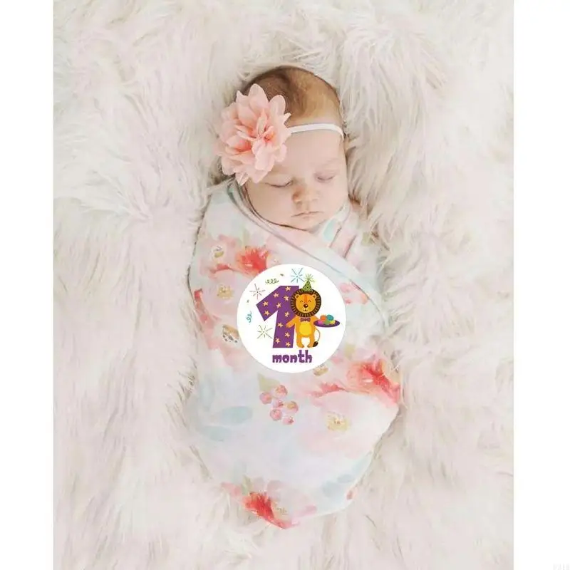 Milestone Memorial Month Sticker Cartoon Animal Baby Monthly Stickers Photography Commemorative Card Number Photo Props P31B