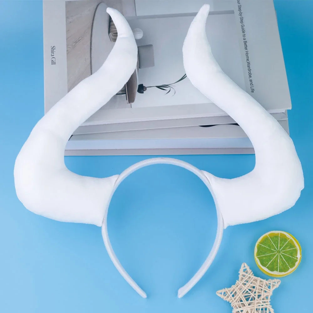 

Взрослые и дети, белые обручи для волос с животными на Хэллоуин, повязка на голову с большим рогом быка и демона, фестиваль призраков, вечерние костюмы для косплея, реквизит