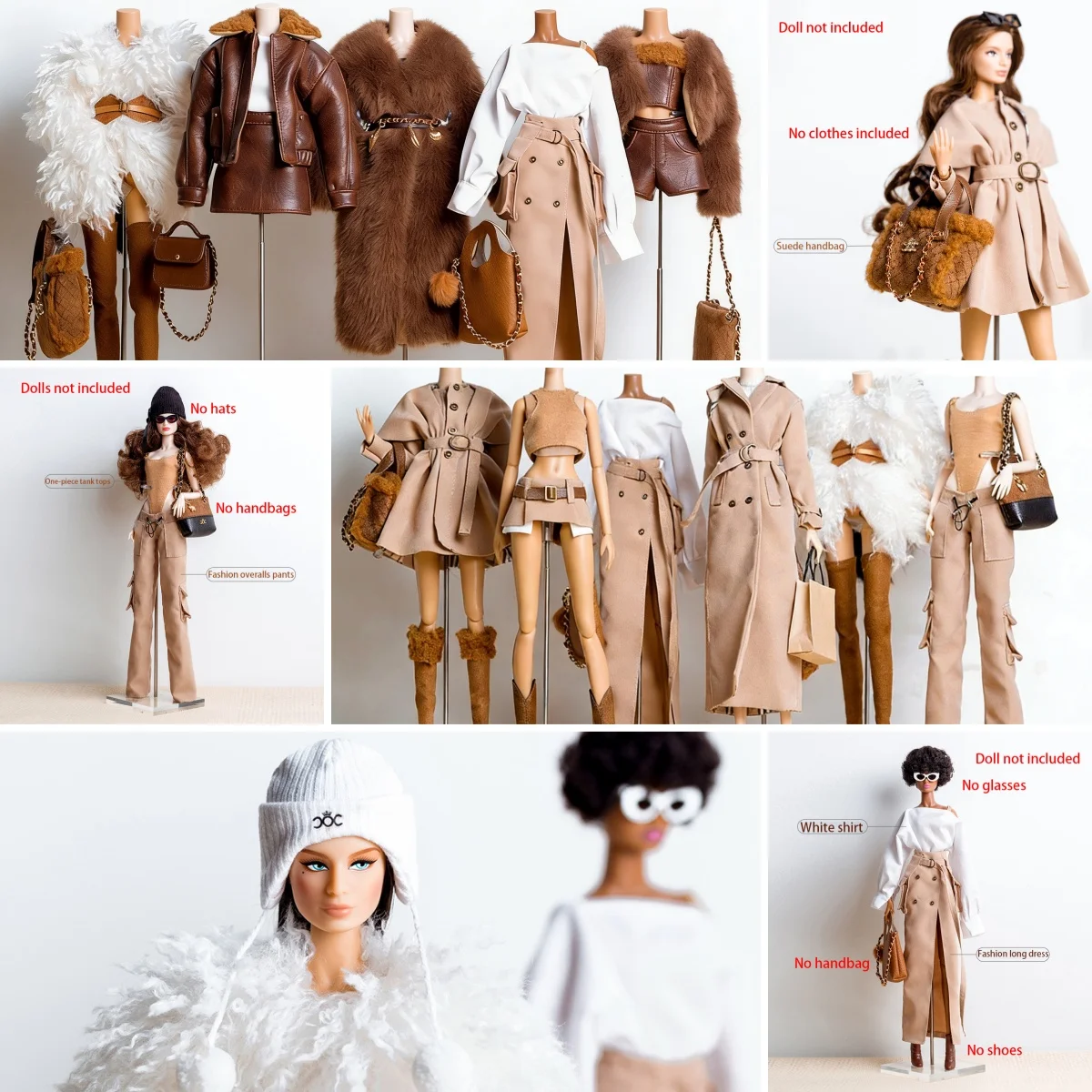 

Xianxian Supermodel Clothes Accessories Fashion Classic Trench Coat/Luxury Fur/One-piece Vest/overalls Pant Set For 1/6 Dolls
