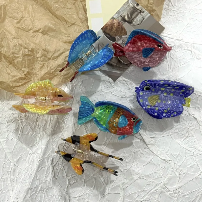 

Летние пляжные заколки для волос в морском стиле: милые заколки-крабики с дизайном рыбы-клоуна и тропических рыбок, модные аксессуары для волос для женщин и девушек