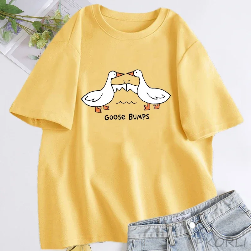 Goose Bumps T Shirt Funny Silly Goose T-Shirt Duck Short Sleeve Tee Cotton Casual O Neck Tee Shirt Unisex Summer Woman Clothing