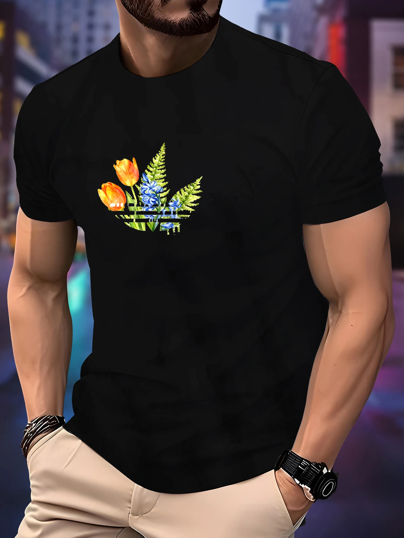 

2026 New round Neck Running T-shirt Men Summer Thin Top leaf print Quick Dry Short Sleeve Breathable Fitness Sports T-shirt Wear