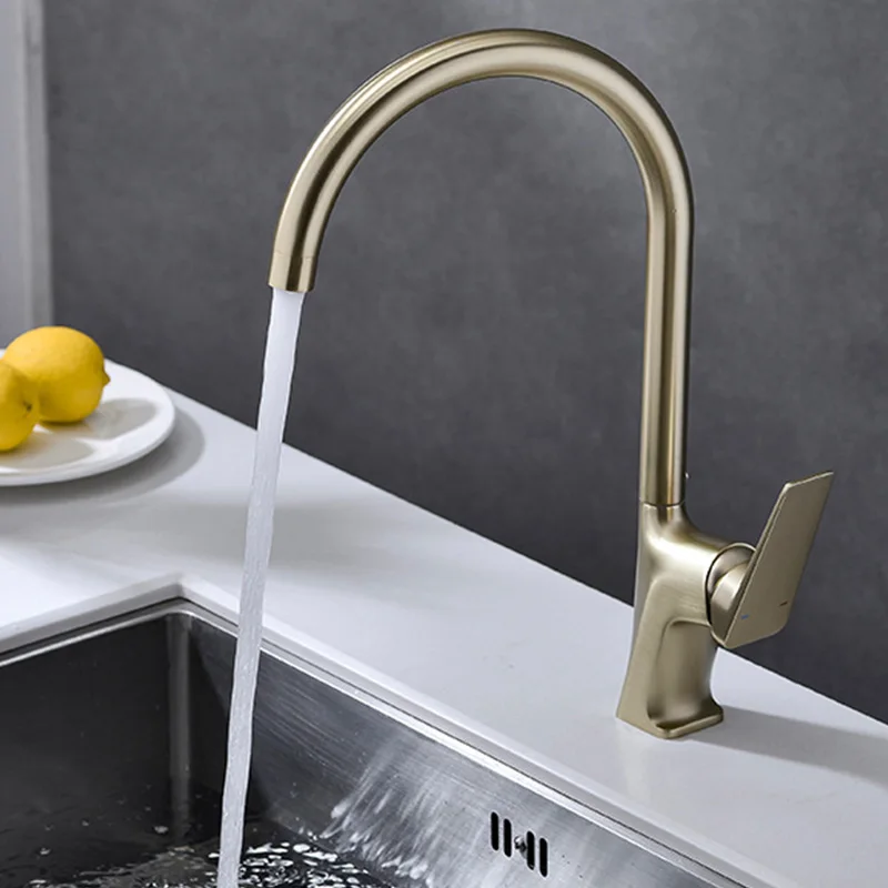 

Deck Mounted Kitchen Sink Faucet One Handle Cold and Hot Mixer Taps Single Hole Kitchen Vessel Sink Faucet Brushed Gold