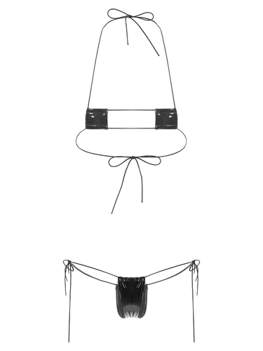 Imagen 2 del producto Conjunto de microbikini para mujer, traje de baño con cuello Halter, sujetador con cordones y Tanga de tiro bajo, Bikinis para club nocturno