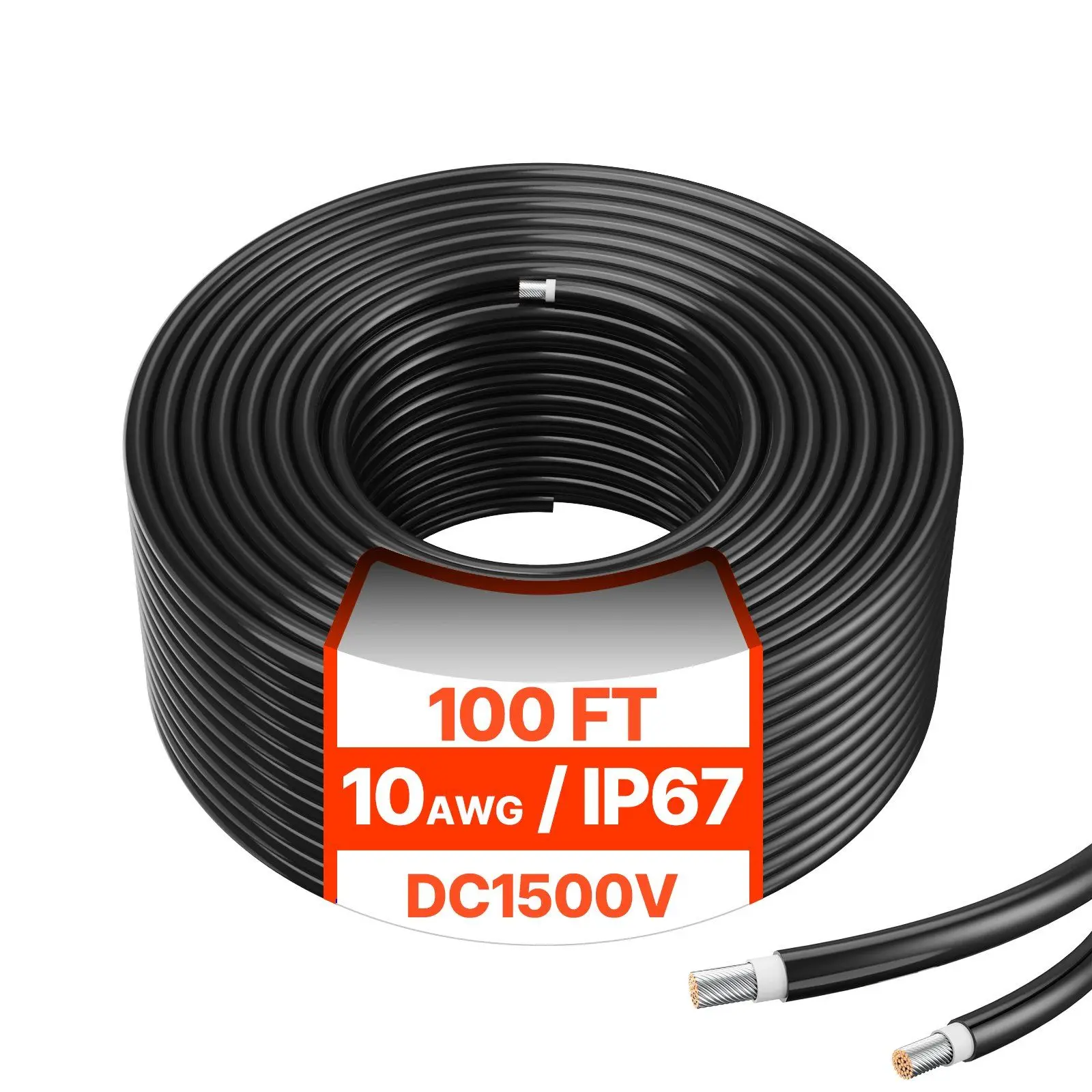 

100FT Solar Panel Extension Cable 10AWG Waterproof PV 6mm² Cable Black